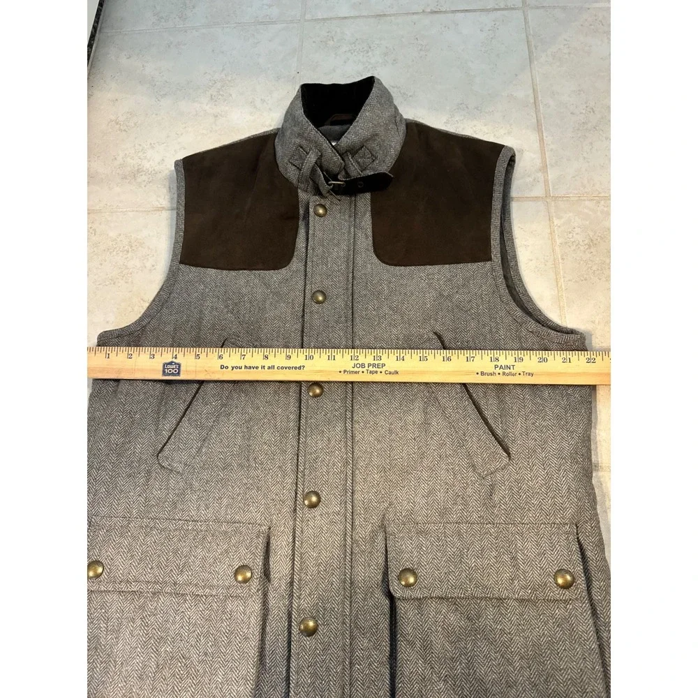 JOS A BANK Vest Quilted Herringbone Tweed Suede Trim Tailored Fit Size‎ L